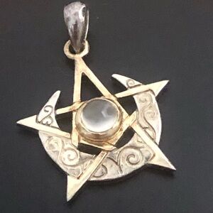 Paul Borda Sterling Moonstone Pendant Moon Star for Necklace 2002